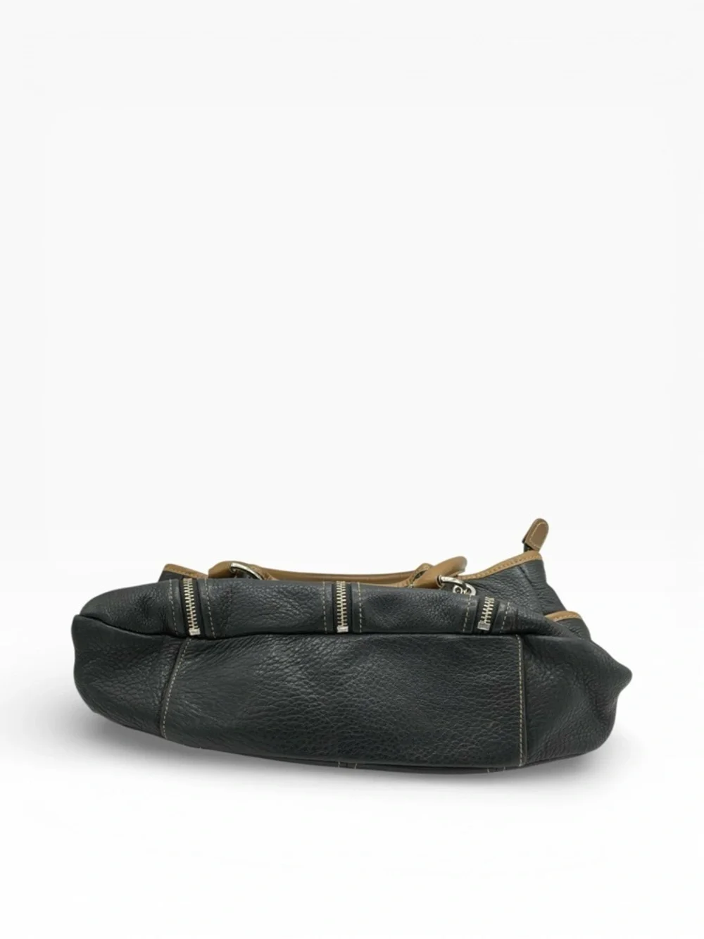 Dark brown with lighter brown trimmed Leather Satchel Handbag for Women